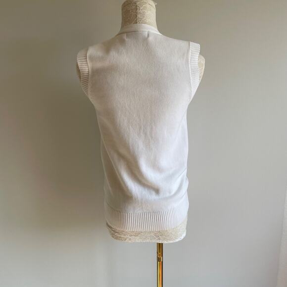 Campure‎ 100% Cotton Sweater Vest White Layering Casual Fisherman Womens Size S - Picture 3 of 10
